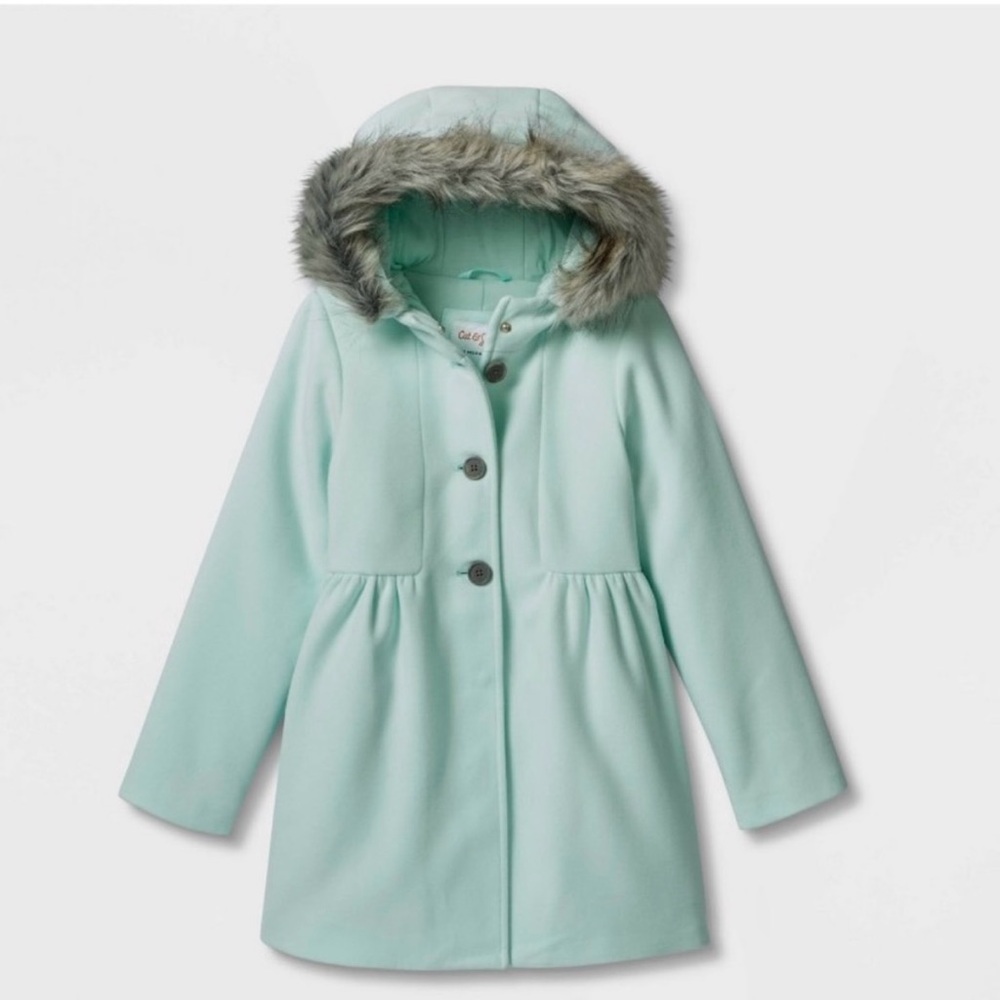 Cat & Jack Light Green Hooded Raincoat.  XS